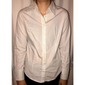 NY&Co White Button up/down with silver pinstripe